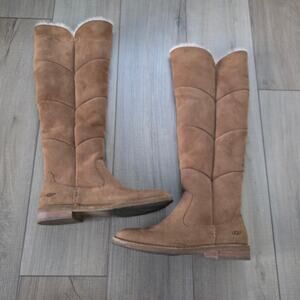 UGG Sibley Knee Tall Sheepskin Lined Suede Camel Brown Boots Women Sz 8.5